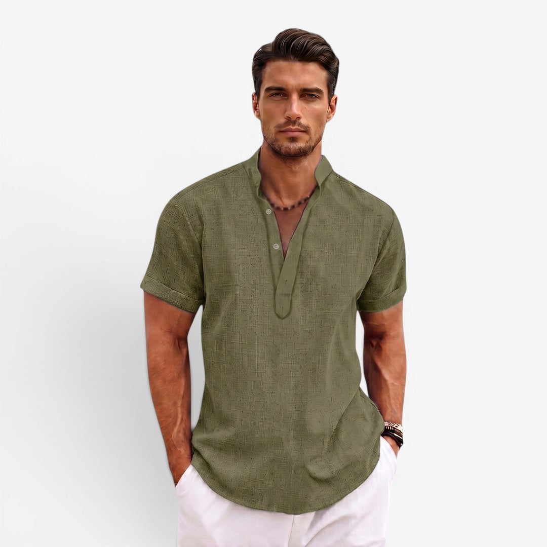Jorvalore | Men’s Short Sleeve Linen Shirt Relaxed Fit Breathable Summer Wear