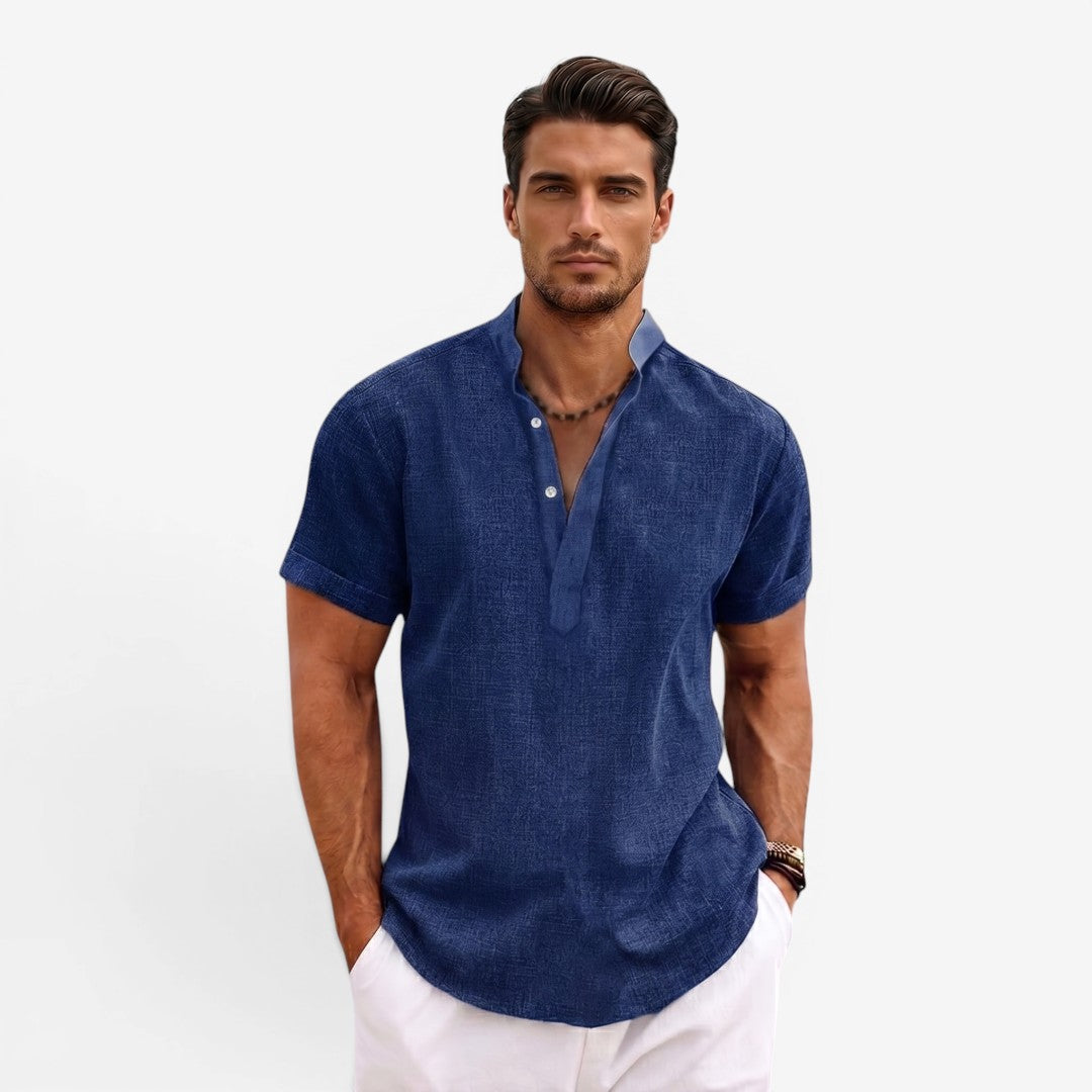 Jorvalore | Men’s Short Sleeve Linen Shirt Relaxed Fit Breathable Summer Wear