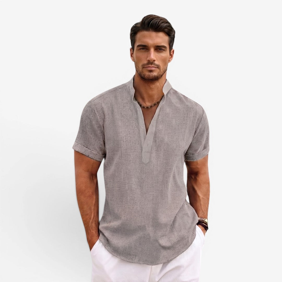 Jorvalore | Men’s Short Sleeve Linen Shirt Relaxed Fit Breathable Summer Wear