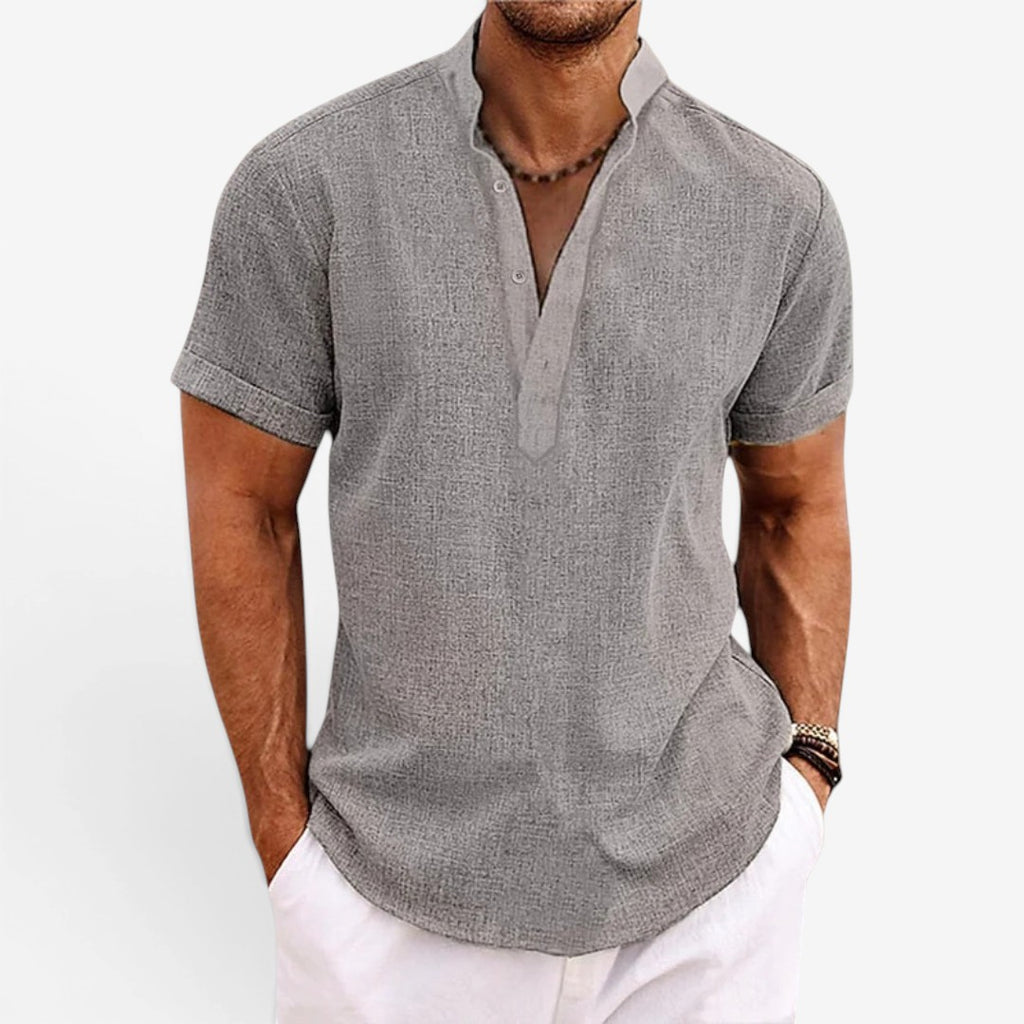 Jorvalore | Men’s Short Sleeve Linen Shirt Relaxed Fit Breathable Summer Wear
