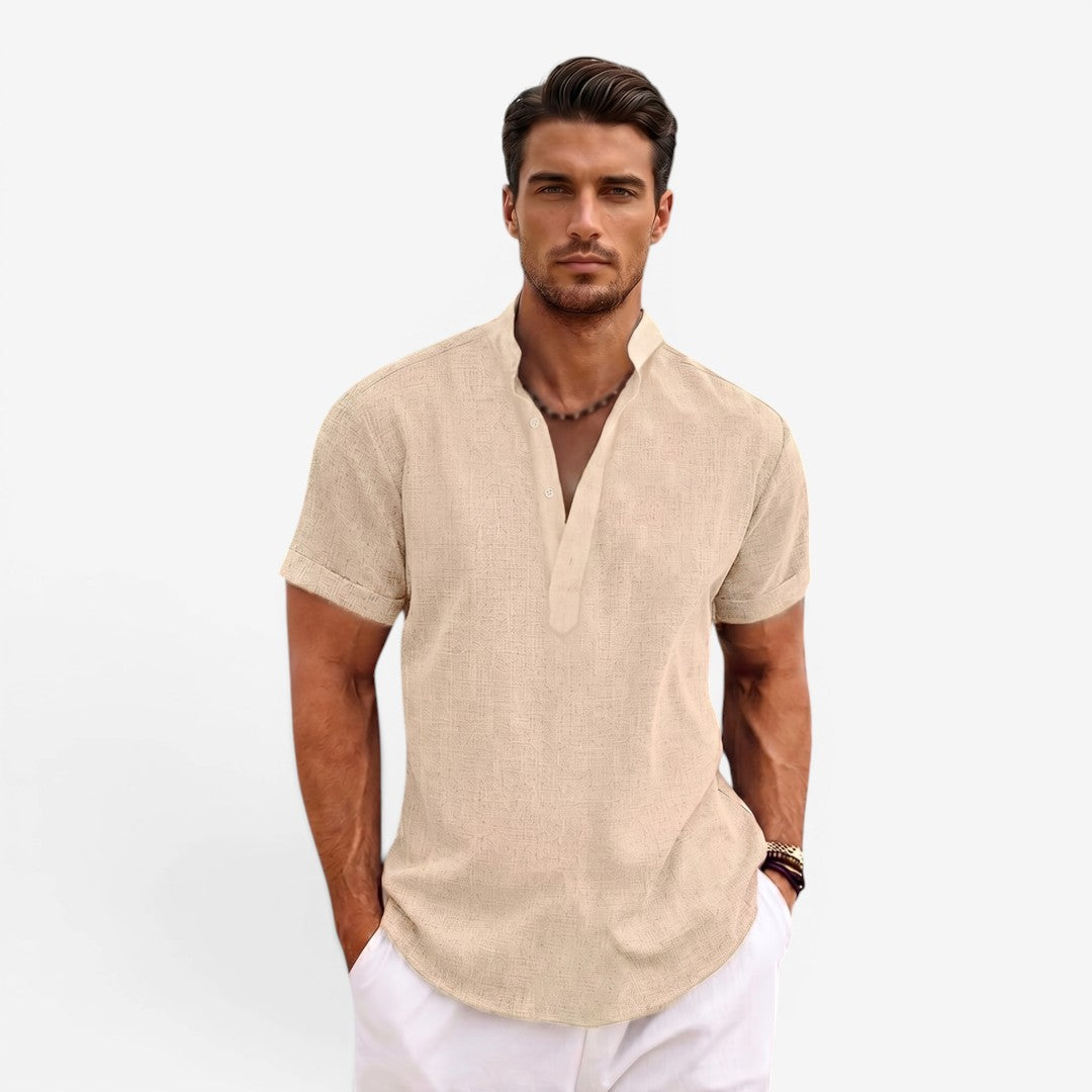 Jorvalore | Men’s Short Sleeve Linen Shirt Relaxed Fit Breathable Summer Wear
