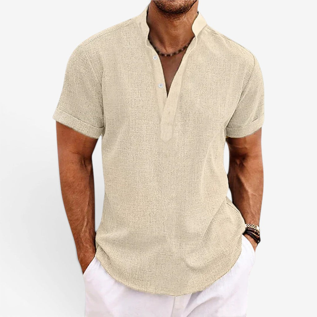 Jorvalore | Men’s Short Sleeve Linen Shirt Relaxed Fit Breathable Summer Wear