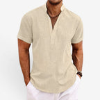 Jorvalore | Men’s Short Sleeve Linen Shirt Relaxed Fit Breathable Summer Wear
