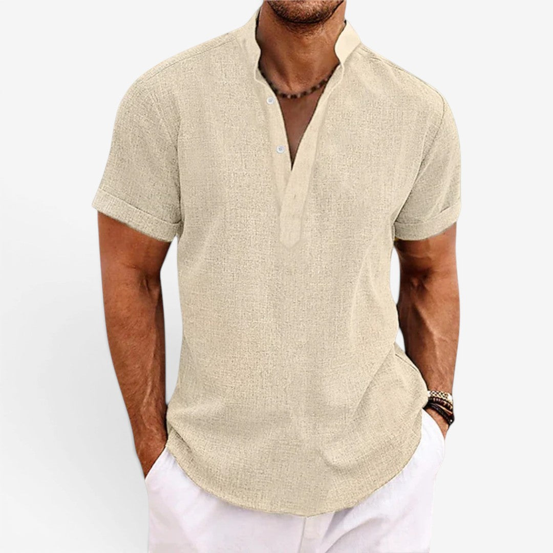 Jorvalore | Men’s Short Sleeve Linen Shirt Relaxed Fit Breathable Summer Wear