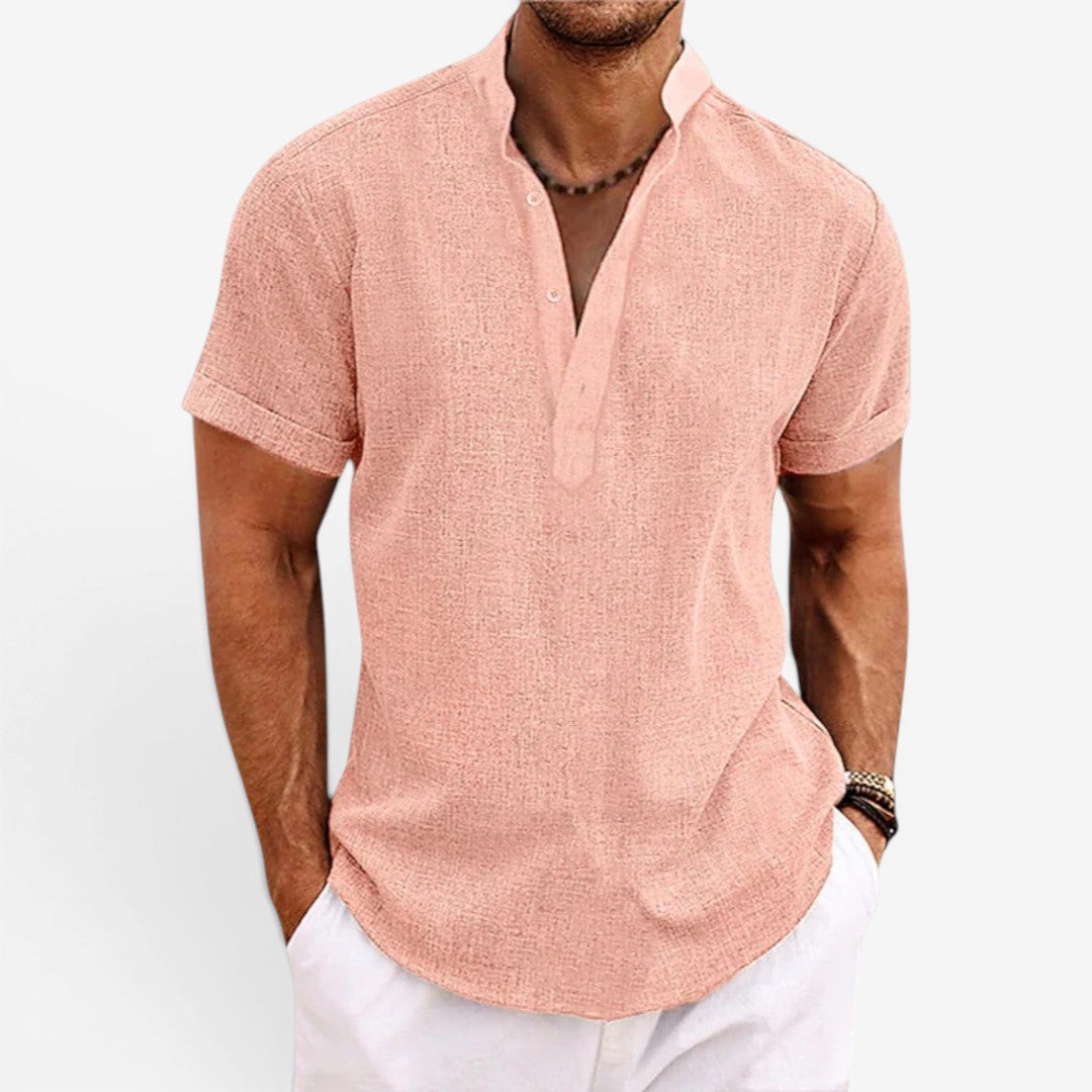 Jorvalore | Men’s Short Sleeve Linen Shirt Relaxed Fit Breathable Summer Wear
