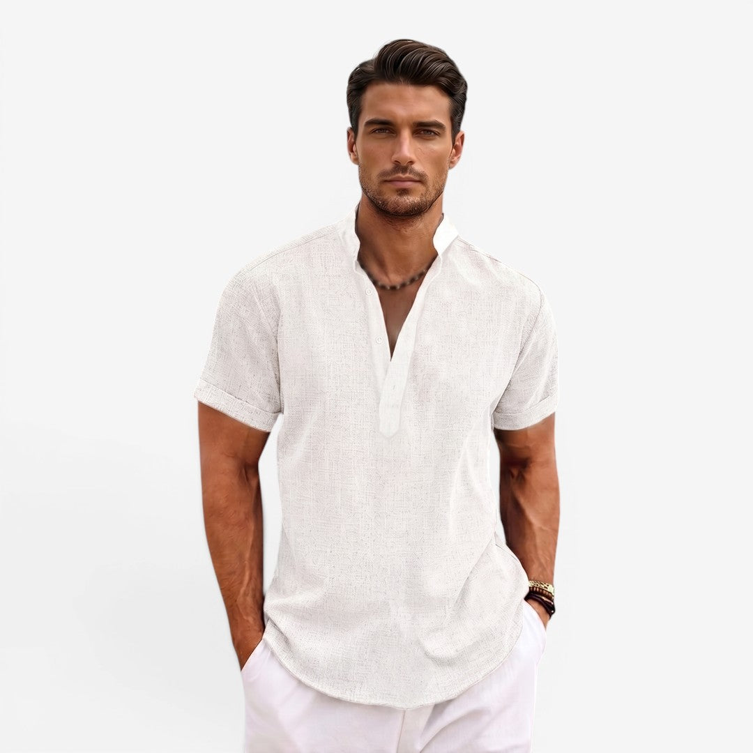 Jorvalore | Men’s Short Sleeve Linen Shirt Relaxed Fit Breathable Summer Wear