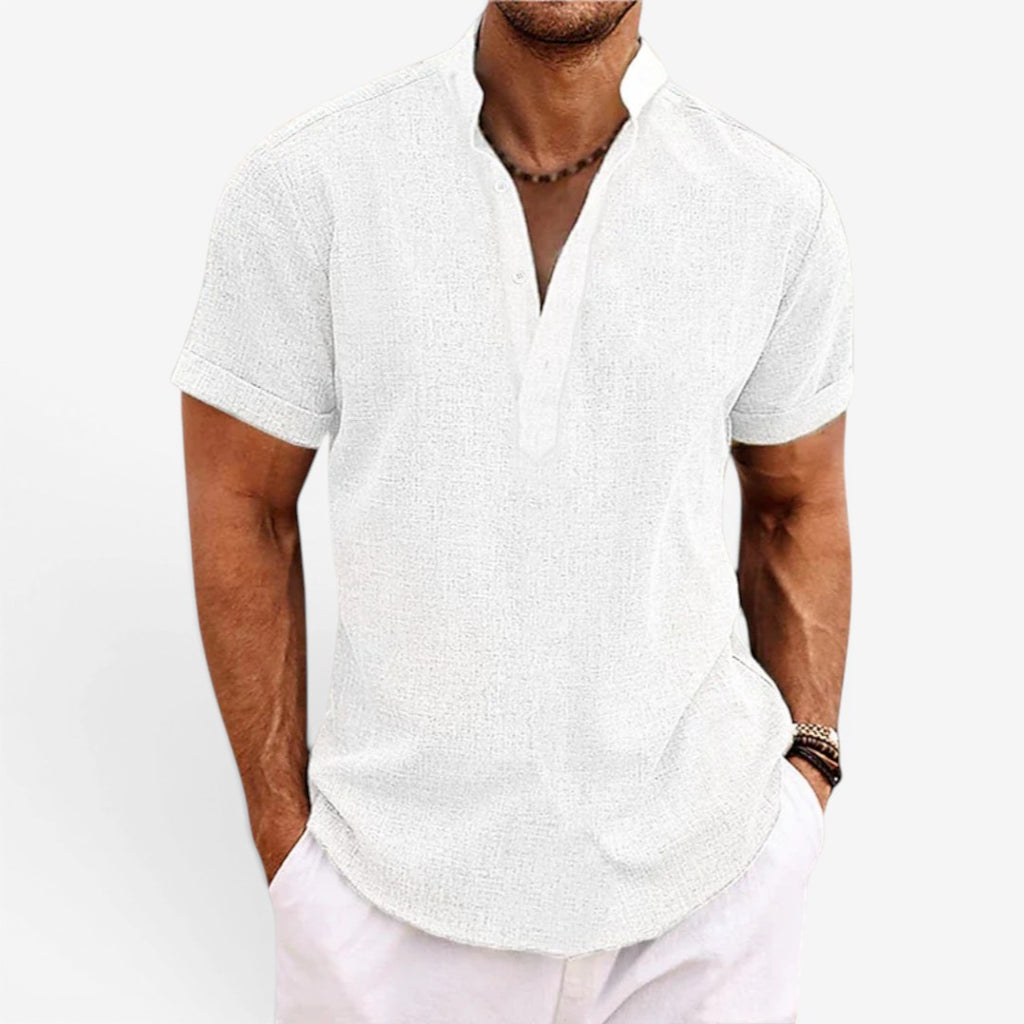 Jorvalore | Men’s Short Sleeve Linen Shirt Relaxed Fit Breathable Summer Wear