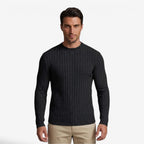 Jorvalore | Men's Stretch Ribbed Knit Long Sleeve Crew Neck Top
