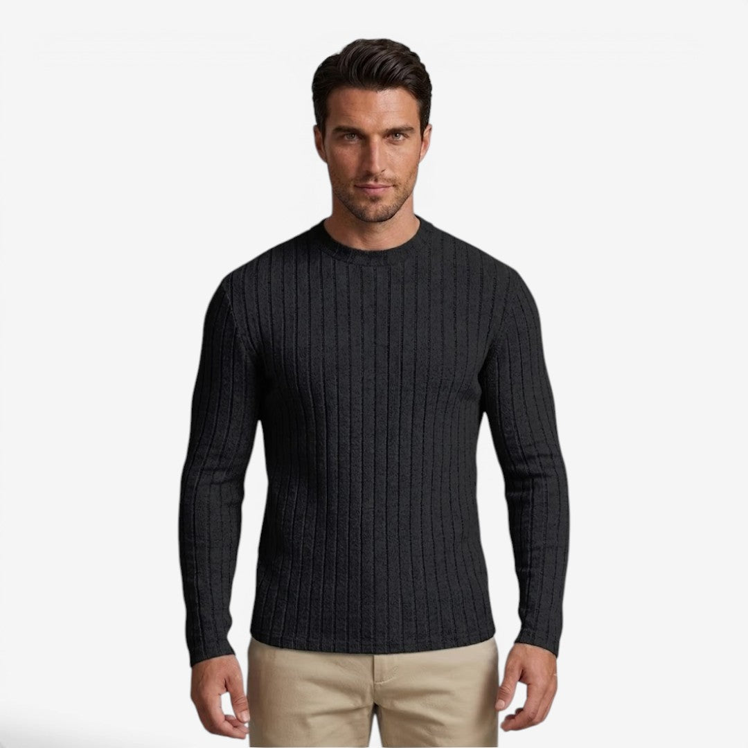 Jorvalore | Men's Stretch Ribbed Knit Long Sleeve Crew Neck Top