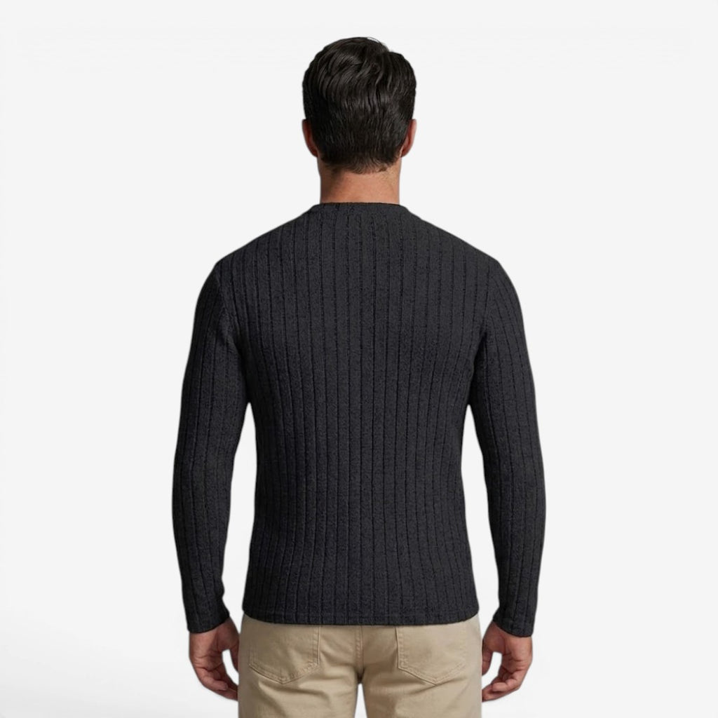 Jorvalore | Men's Stretch Ribbed Knit Long Sleeve Crew Neck Top