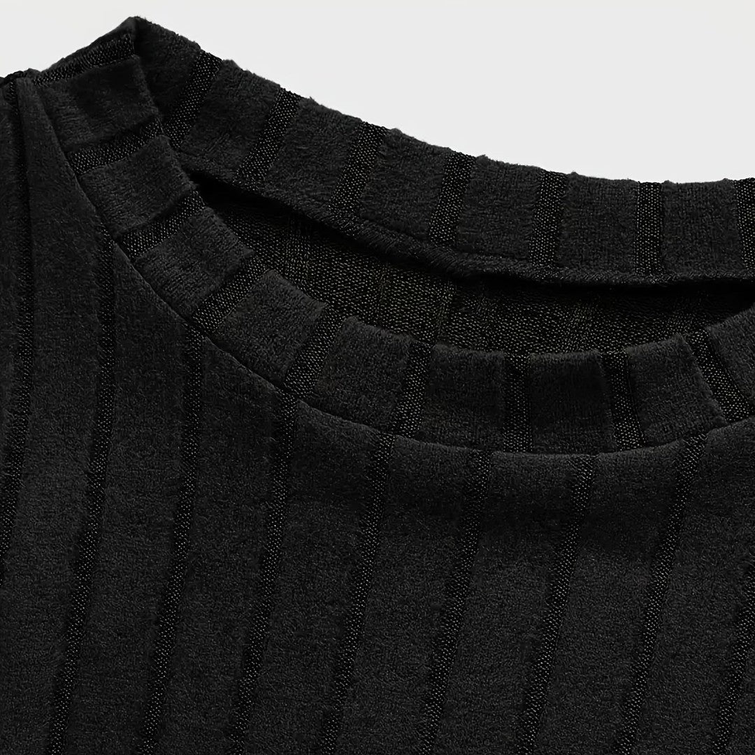 Jorvalore | Men's Stretch Ribbed Knit Long Sleeve Crew Neck Top