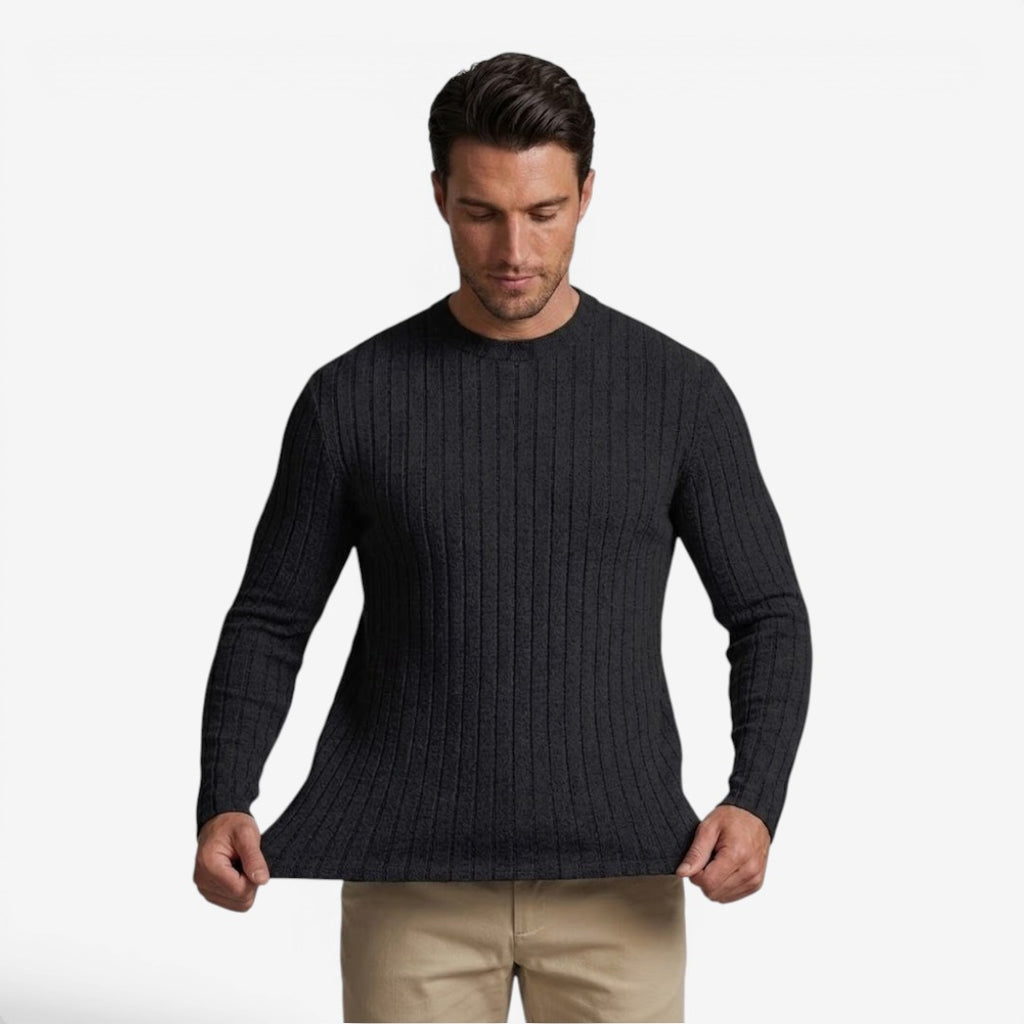 Jorvalore | Men's Stretch Ribbed Knit Long Sleeve Crew Neck Top