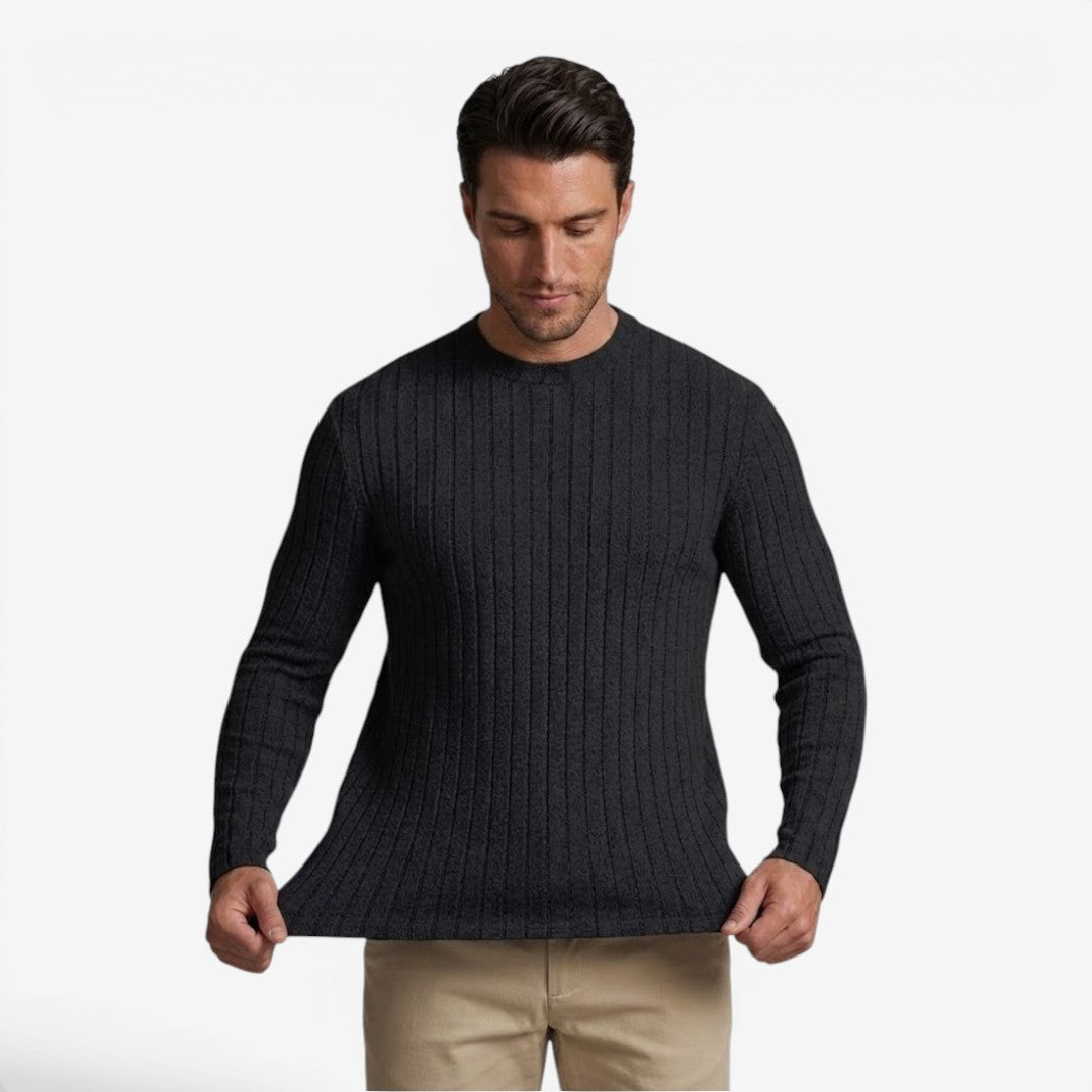 Jorvalore | Men's Stretch Ribbed Knit Long Sleeve Crew Neck Top