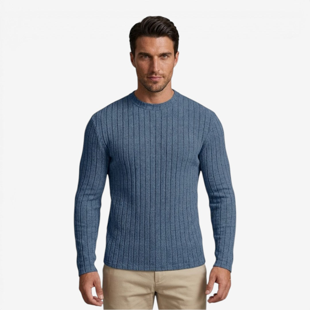 Jorvalore | Men's Stretch Ribbed Knit Long Sleeve Crew Neck Top