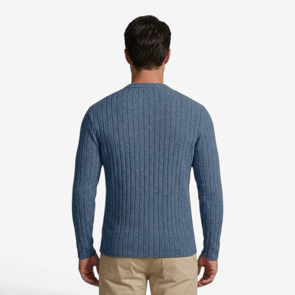 Jorvalore | Men's Stretch Ribbed Knit Long Sleeve Crew Neck Top