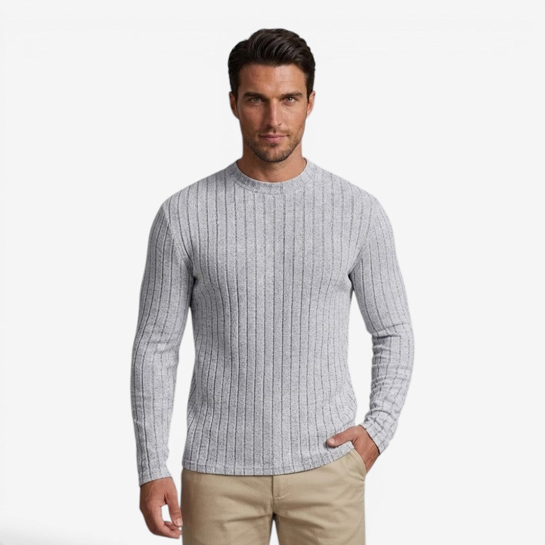 Jorvalore | Men's Stretch Ribbed Knit Long Sleeve Crew Neck Top