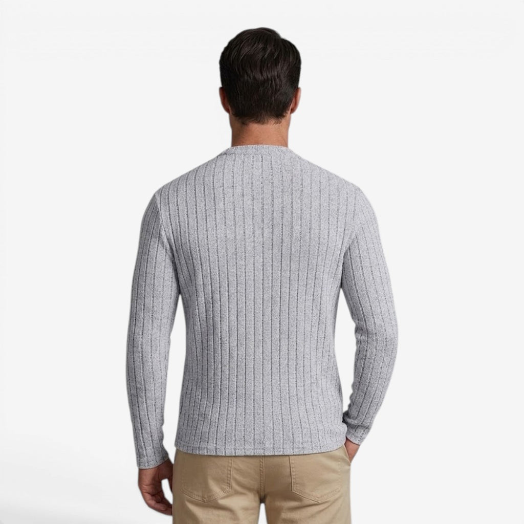 Jorvalore | Men's Stretch Ribbed Knit Long Sleeve Crew Neck Top