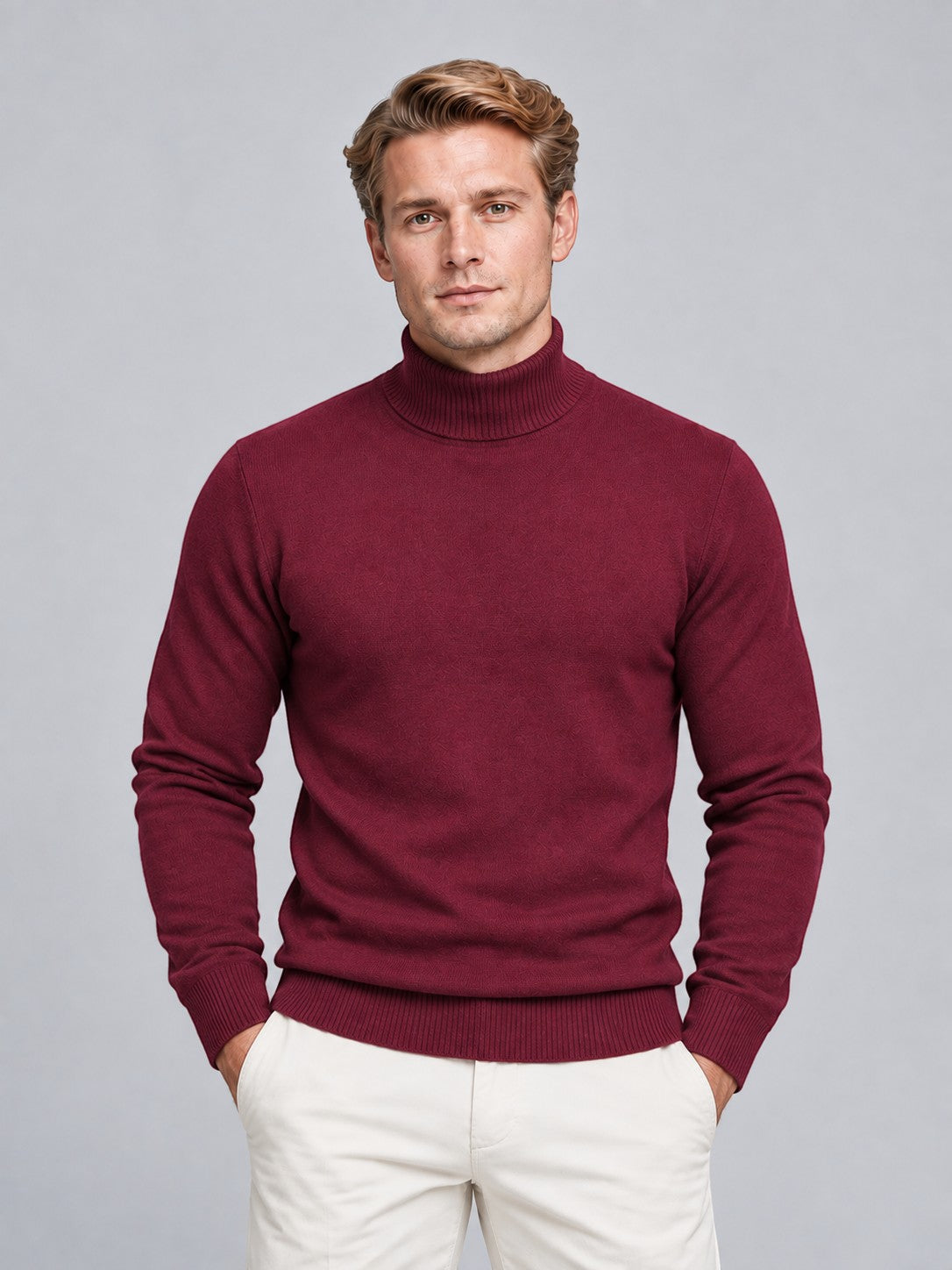 Jorvalore | Men’s Textured Roll-Neck Knit Jumper – Long Sleeve Winter Knitwear