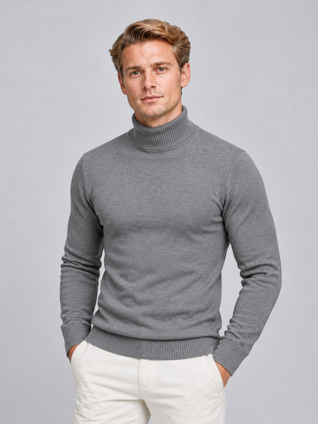 Jorvalore | Men’s Textured Roll-Neck Knit Jumper – Long Sleeve Winter Knitwear