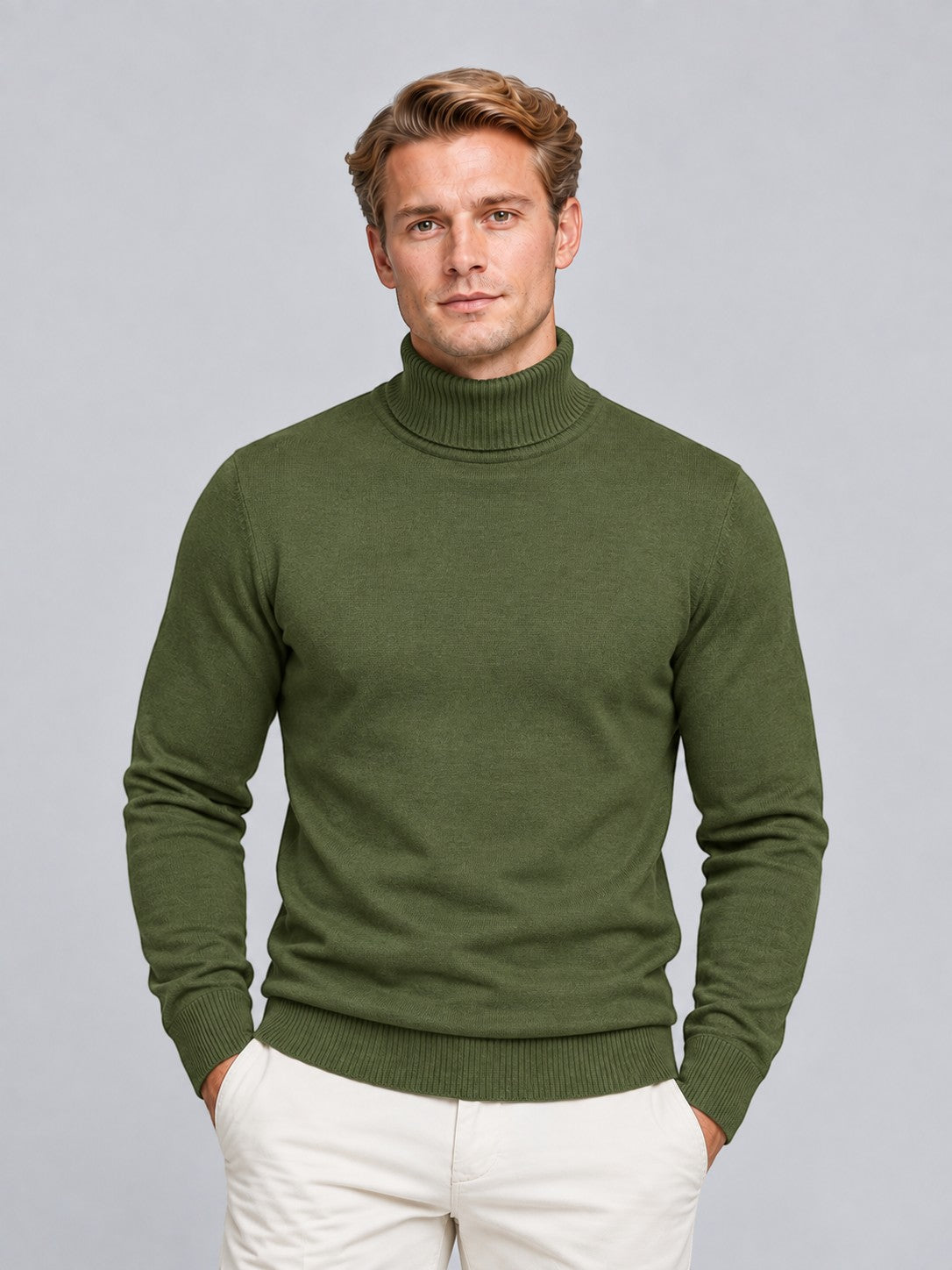 Jorvalore | Men’s Textured Roll-Neck Knit Jumper – Long Sleeve Winter Knitwear