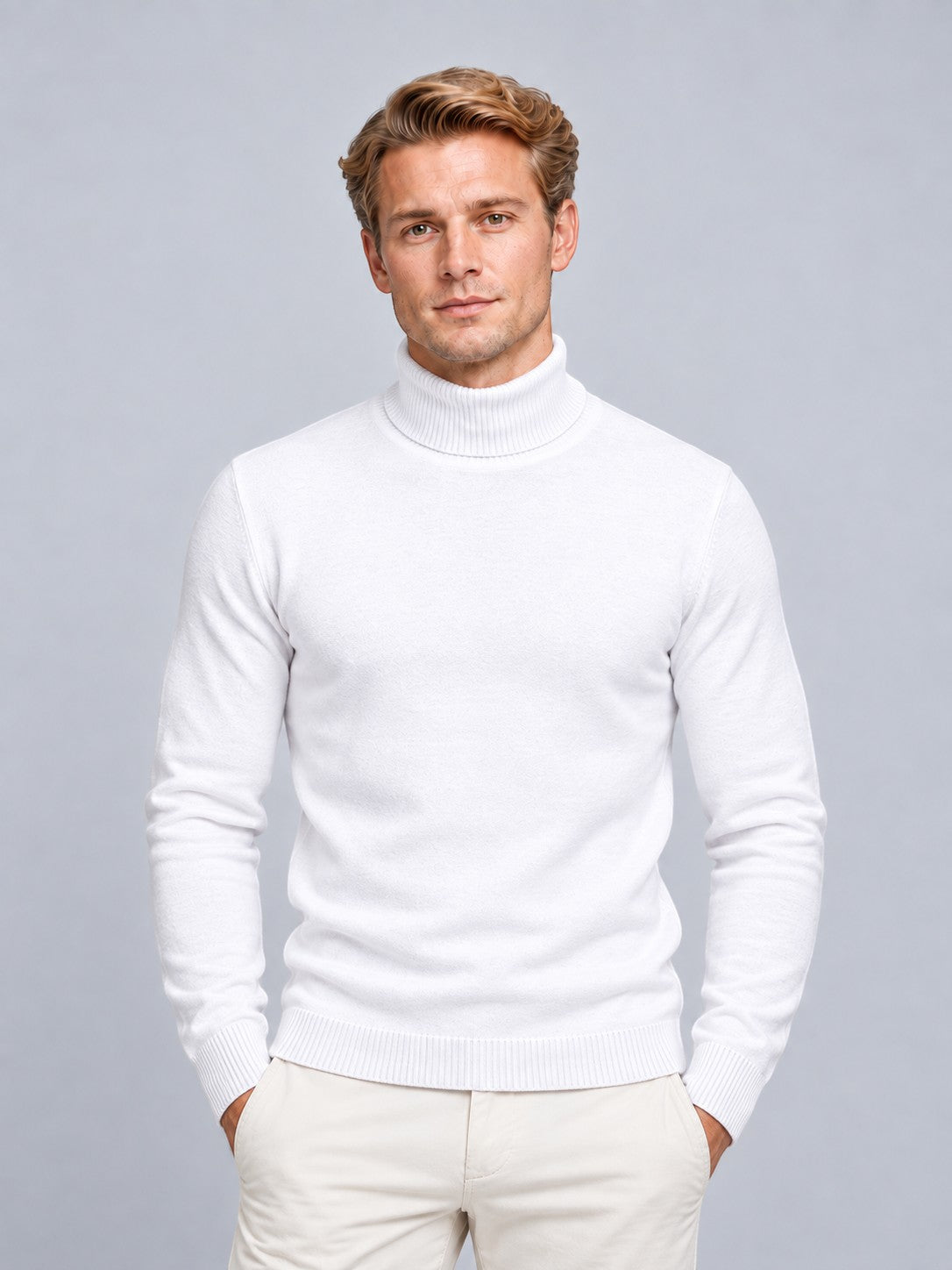 Jorvalore | Men’s Textured Roll-Neck Knit Jumper – Long Sleeve Winter Knitwear