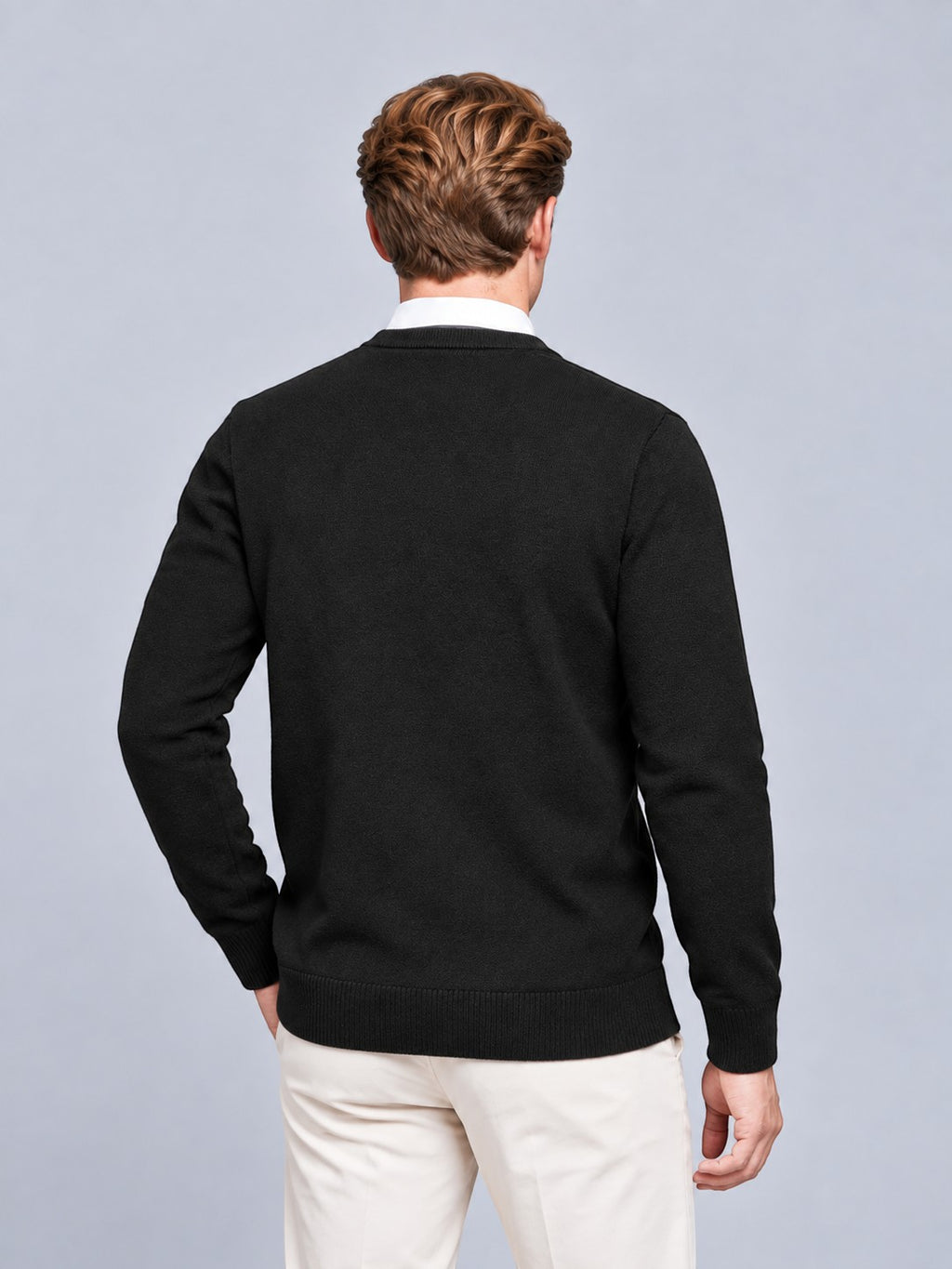 Jorvalore | Men’s V-Neck Knit Jumper – Textured Long Sleeve Knitwear