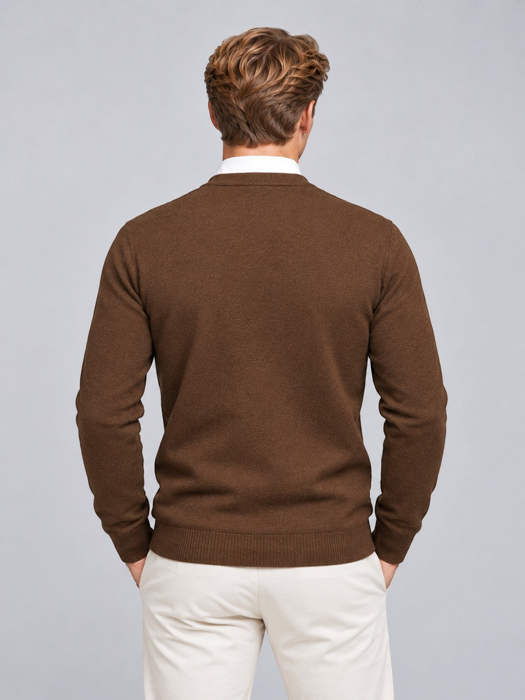 Jorvalore | Men’s V-Neck Knit Jumper – Textured Long Sleeve Knitwear