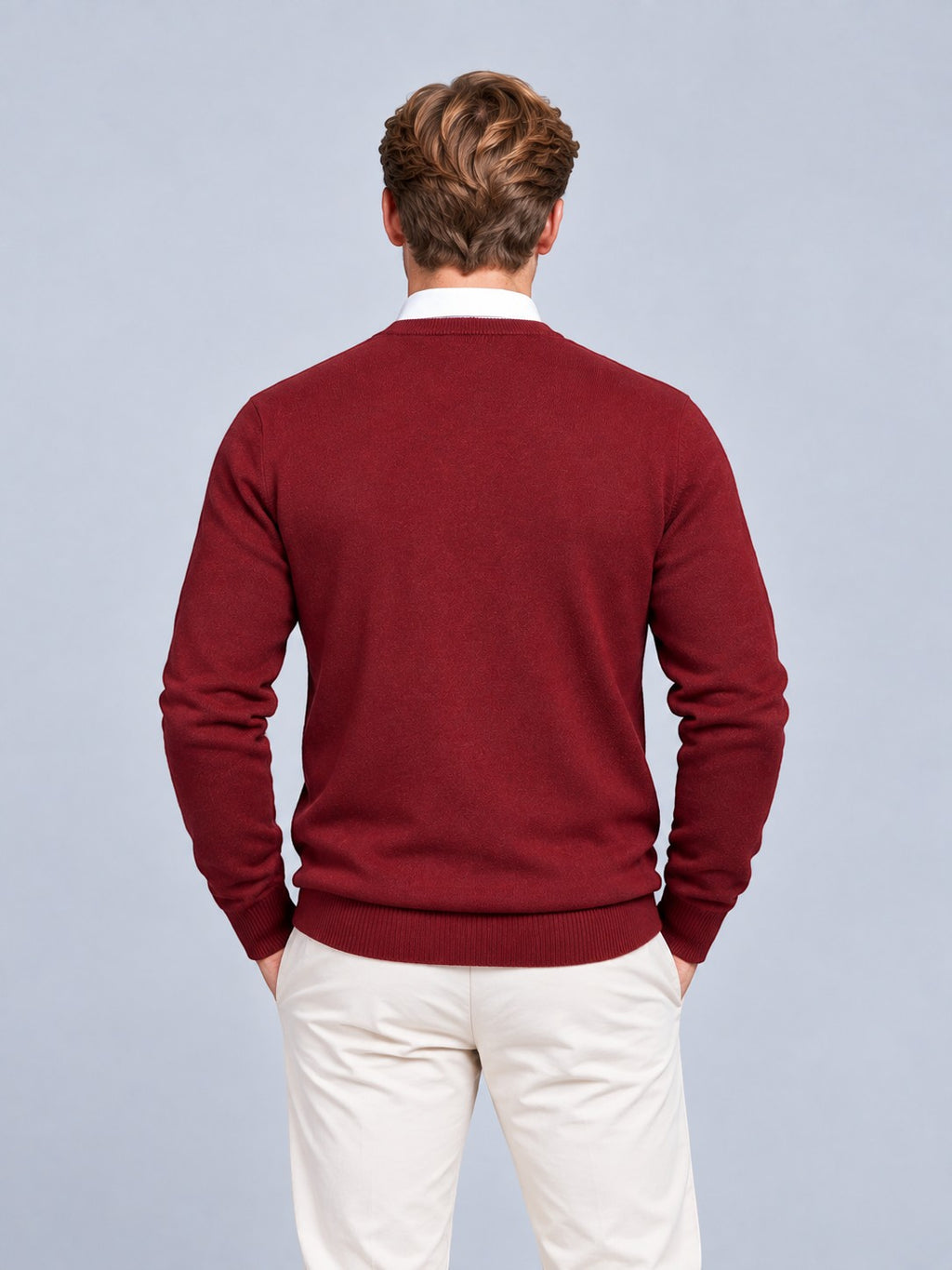Jorvalore | Men’s V-Neck Knit Jumper – Textured Long Sleeve Knitwear