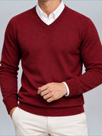 Jorvalore | Men’s V-Neck Knit Jumper – Textured Long Sleeve Knitwear
