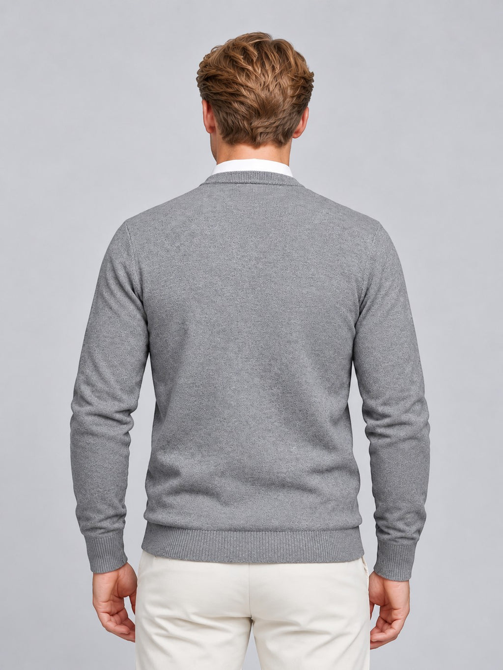 Jorvalore | Men’s V-Neck Knit Jumper – Textured Long Sleeve Knitwear