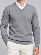 Jorvalore | Men’s V-Neck Knit Jumper – Textured Long Sleeve Knitwear