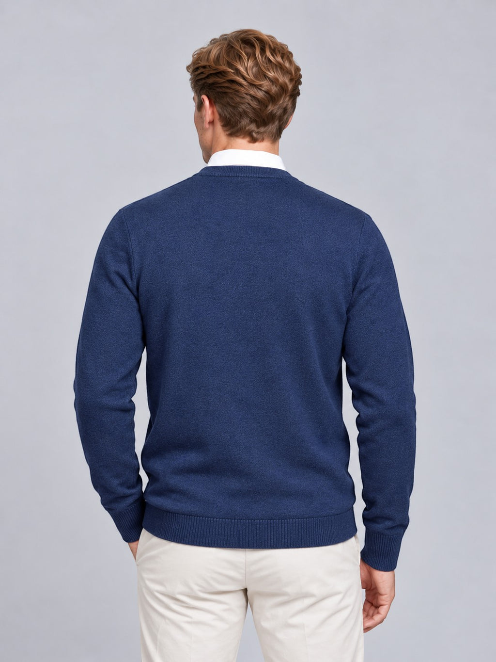 Jorvalore | Men’s V-Neck Knit Jumper – Textured Long Sleeve Knitwear