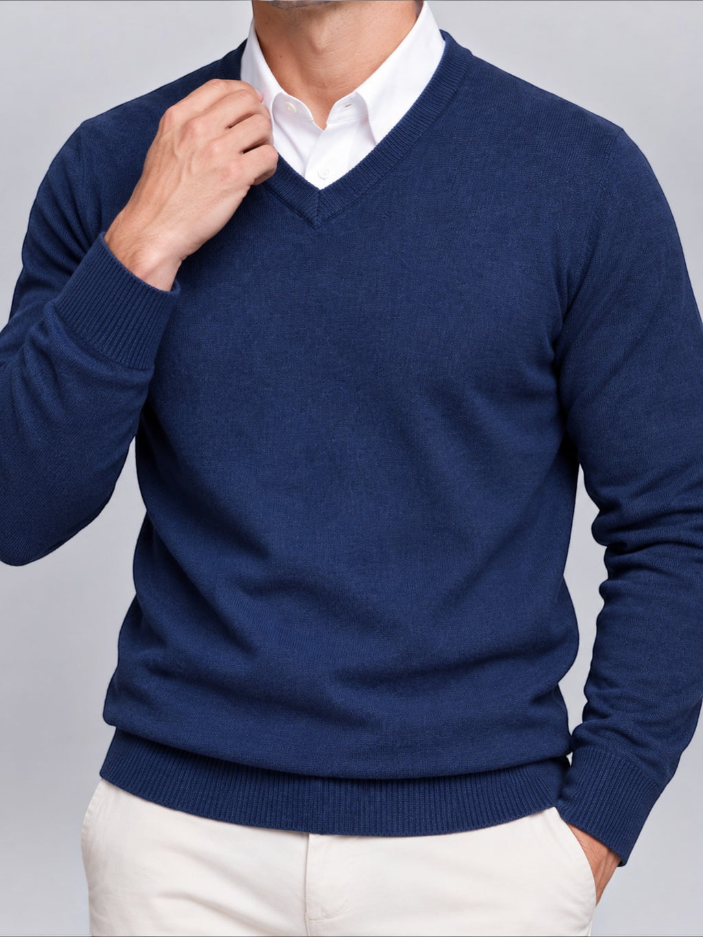 Jorvalore | Men’s V-Neck Knit Jumper – Textured Long Sleeve Knitwear