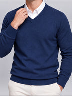 Jorvalore | Men’s V-Neck Knit Jumper – Textured Long Sleeve Knitwear