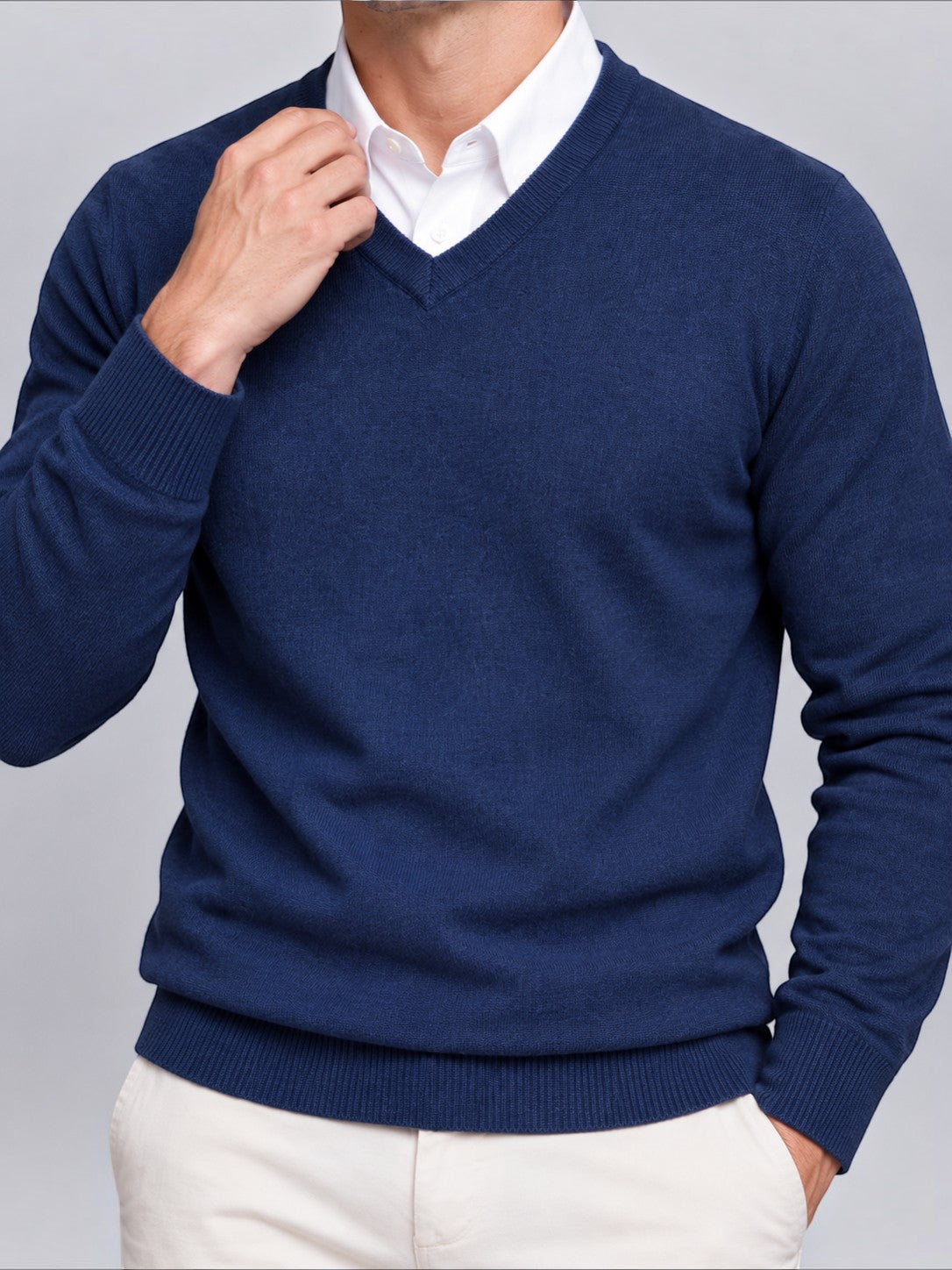 Jorvalore | Men’s V-Neck Knit Jumper – Textured Long Sleeve Knitwear