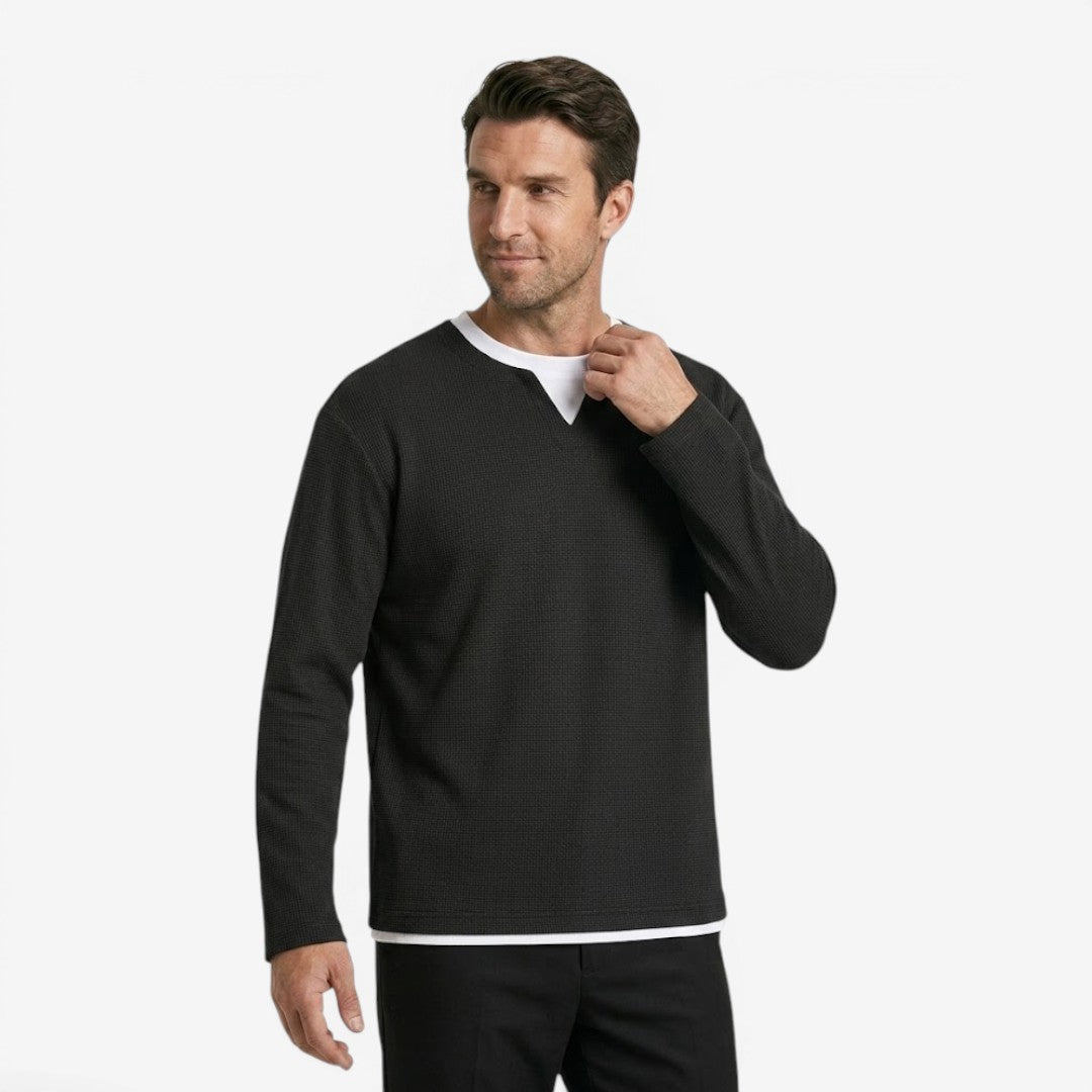 Jorvalore | Men's Waffle Knit Layered Long Sleeve Top