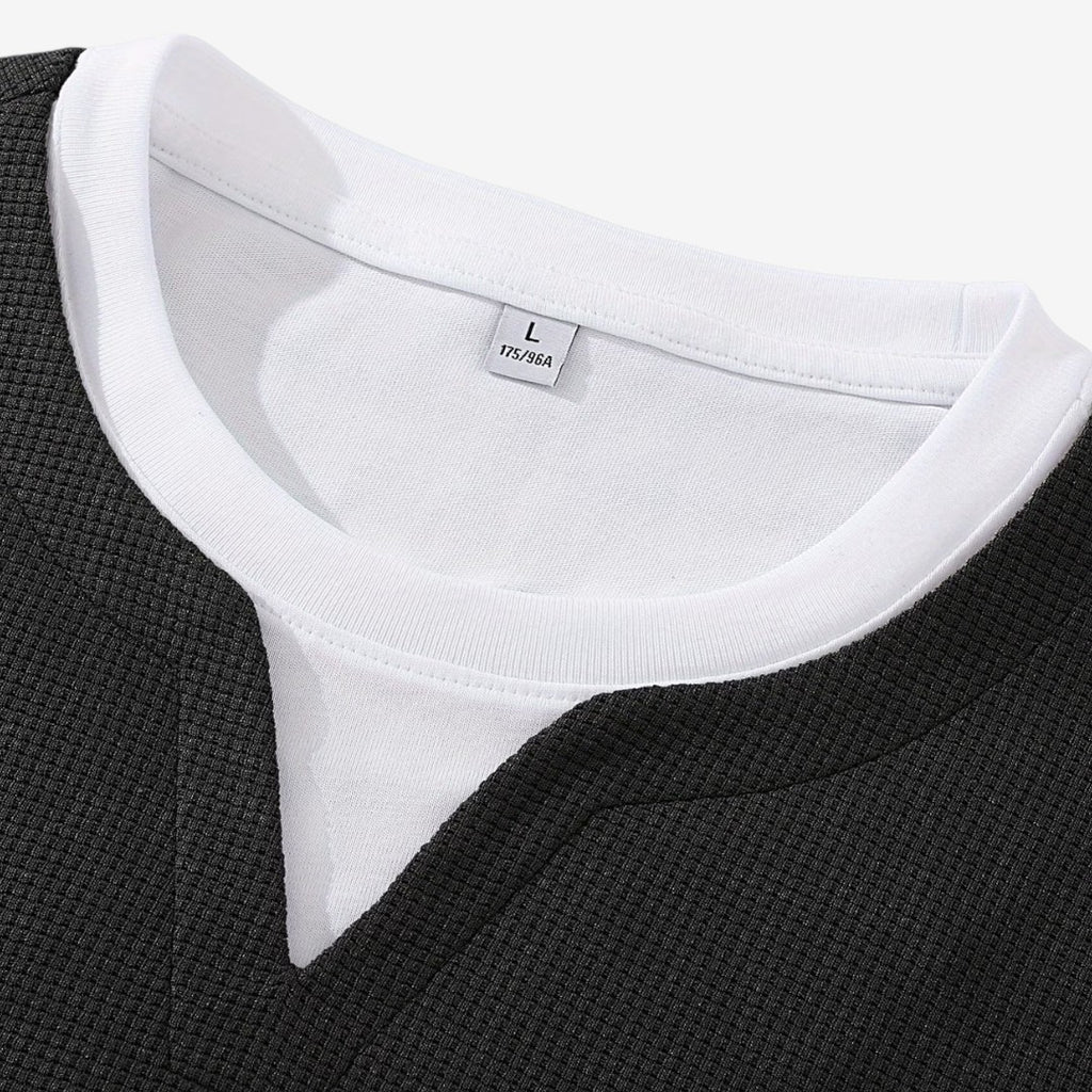 Jorvalore | Men's Waffle Knit Layered Long Sleeve Top