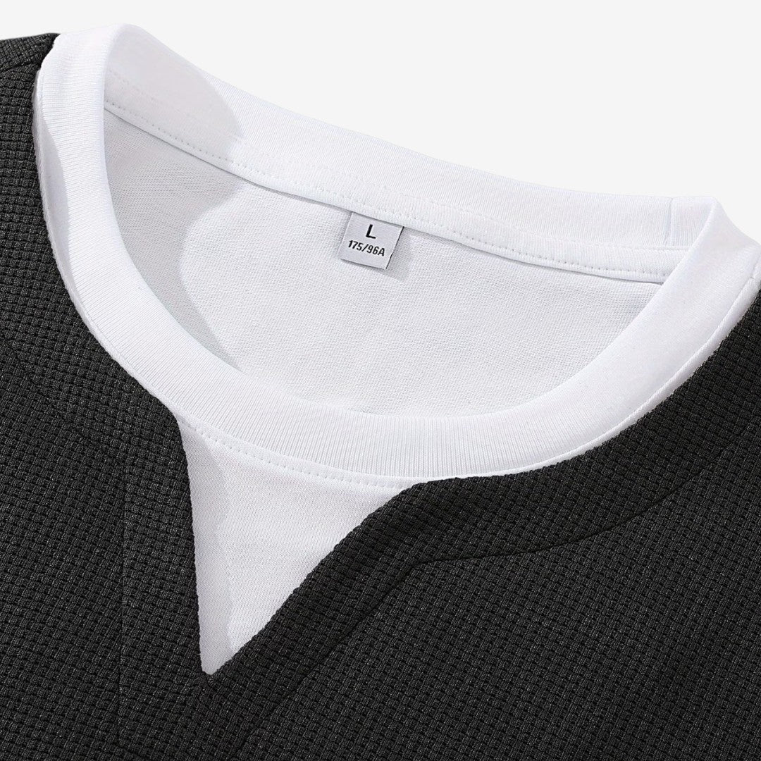 Jorvalore | Men's Waffle Knit Layered Long Sleeve Top