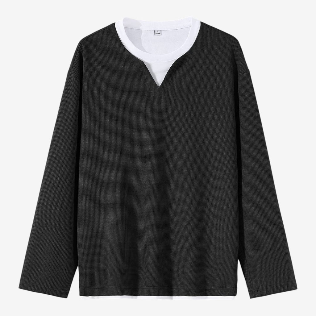 Jorvalore | Men's Waffle Knit Layered Long Sleeve Top