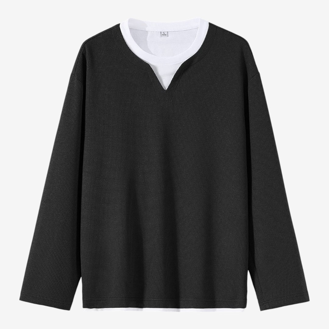 Jorvalore | Men's Waffle Knit Layered Long Sleeve Top