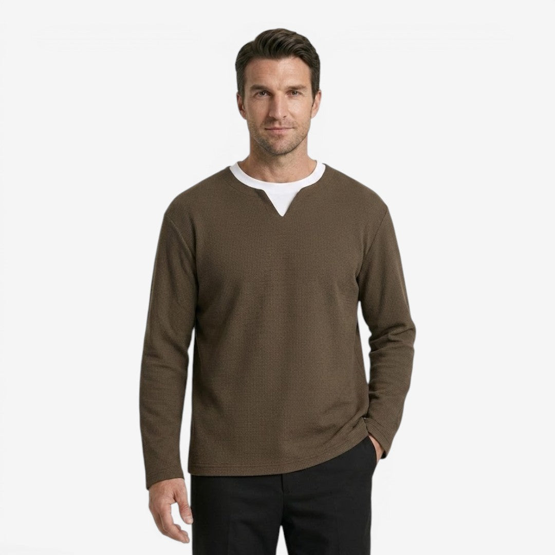 Jorvalore | Men's Waffle Knit Layered Long Sleeve Top