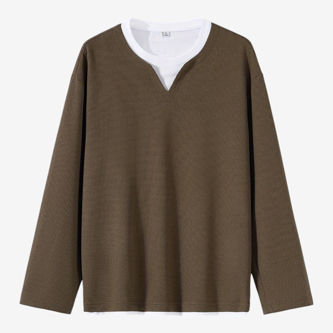 Jorvalore | Men's Waffle Knit Layered Long Sleeve Top