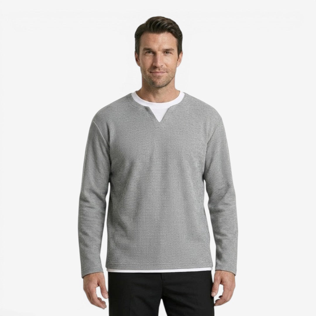 Jorvalore | Men's Waffle Knit Layered Long Sleeve Top