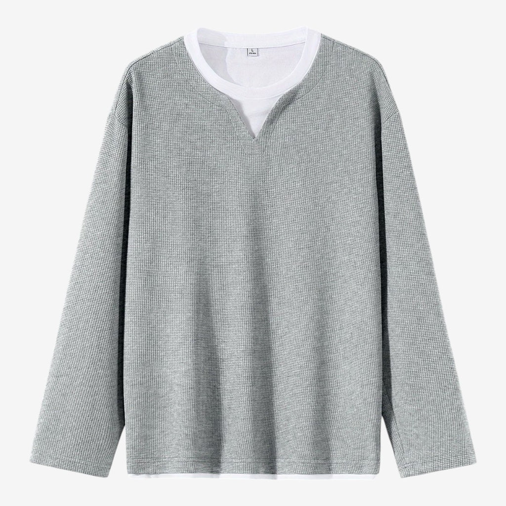 Jorvalore | Men's Waffle Knit Layered Long Sleeve Top
