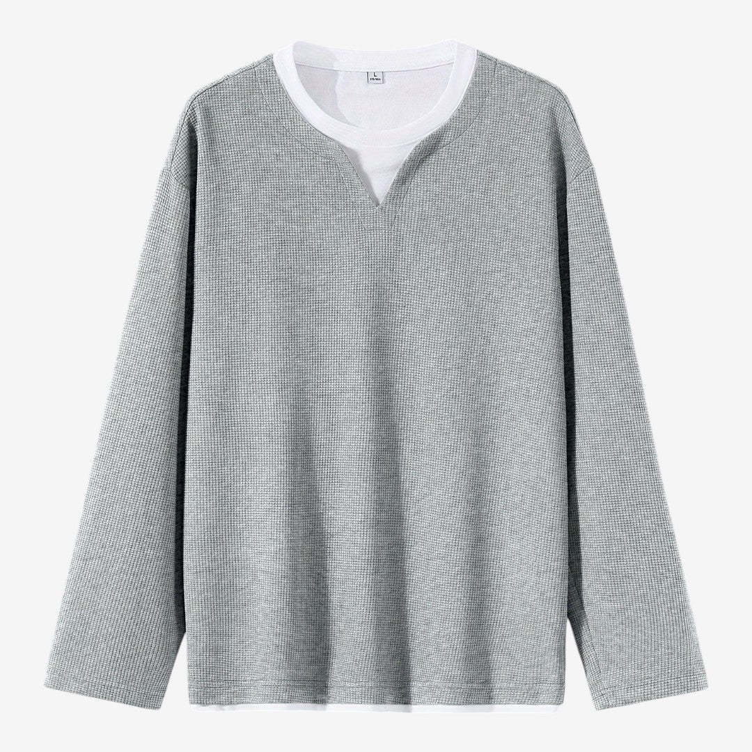 Jorvalore | Men's Waffle Knit Layered Long Sleeve Top