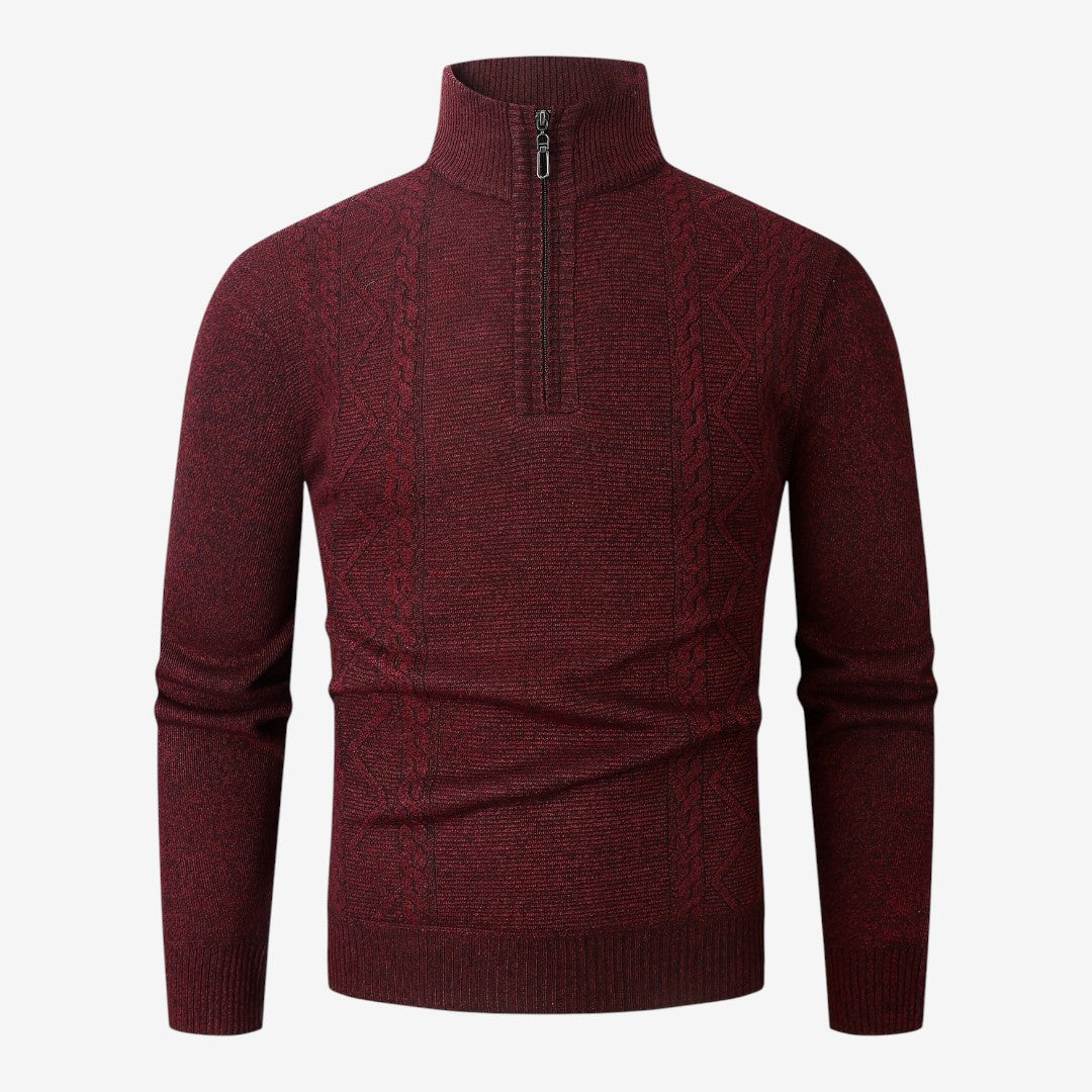 Jorvalore | Men's Warm Quarter Zip Jacquard Jumper Classic Knit