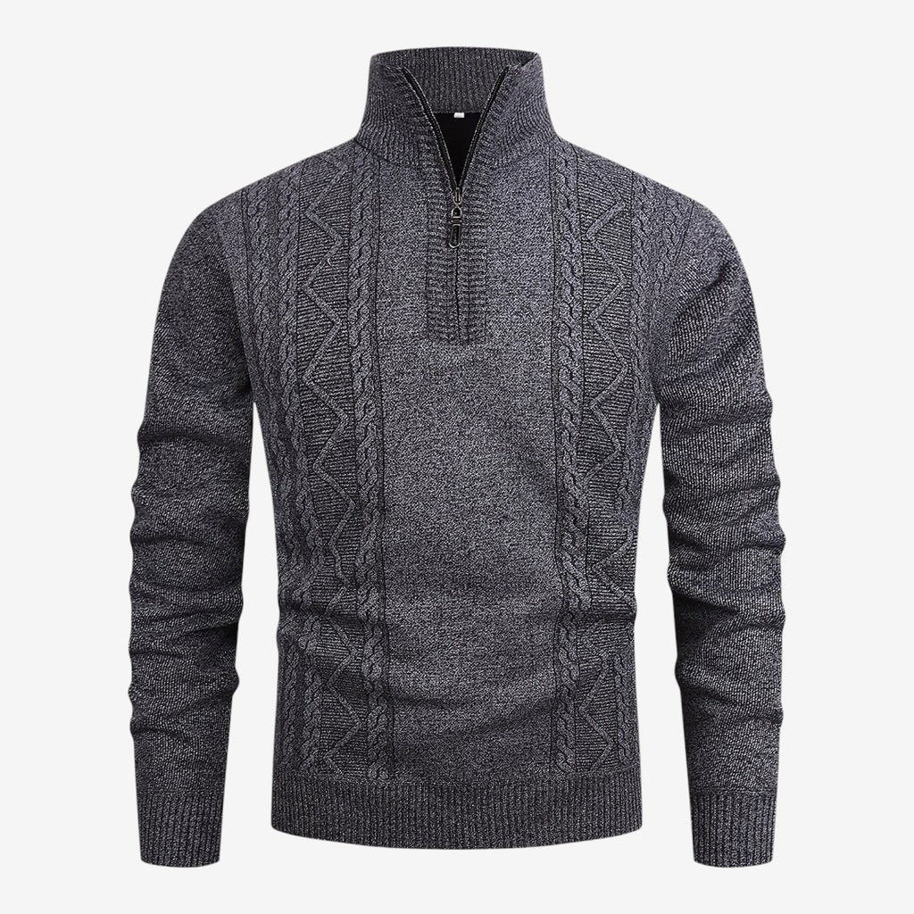 Jorvalore | Men's Warm Quarter Zip Jacquard Jumper Classic Knit