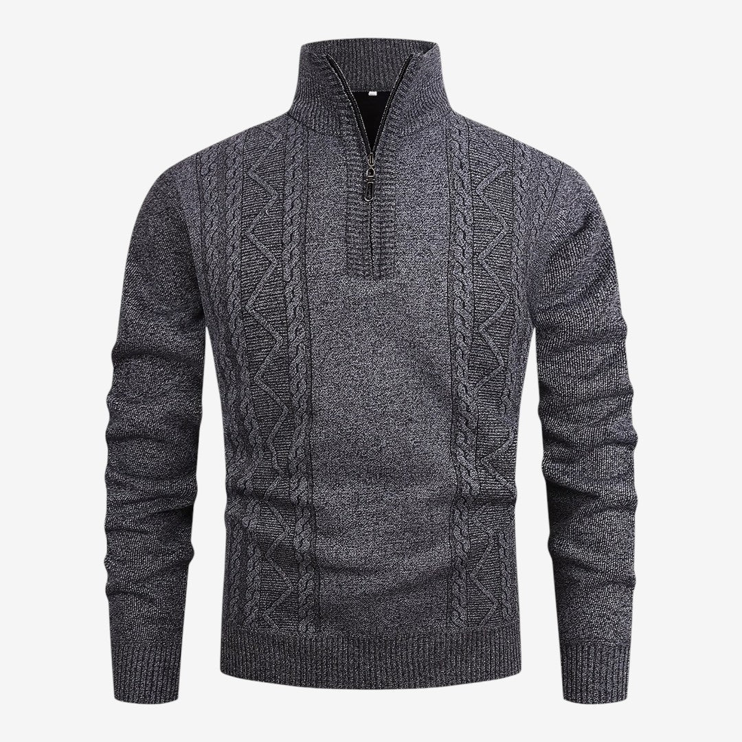 Jorvalore | Men's Warm Quarter Zip Jacquard Jumper Classic Knit