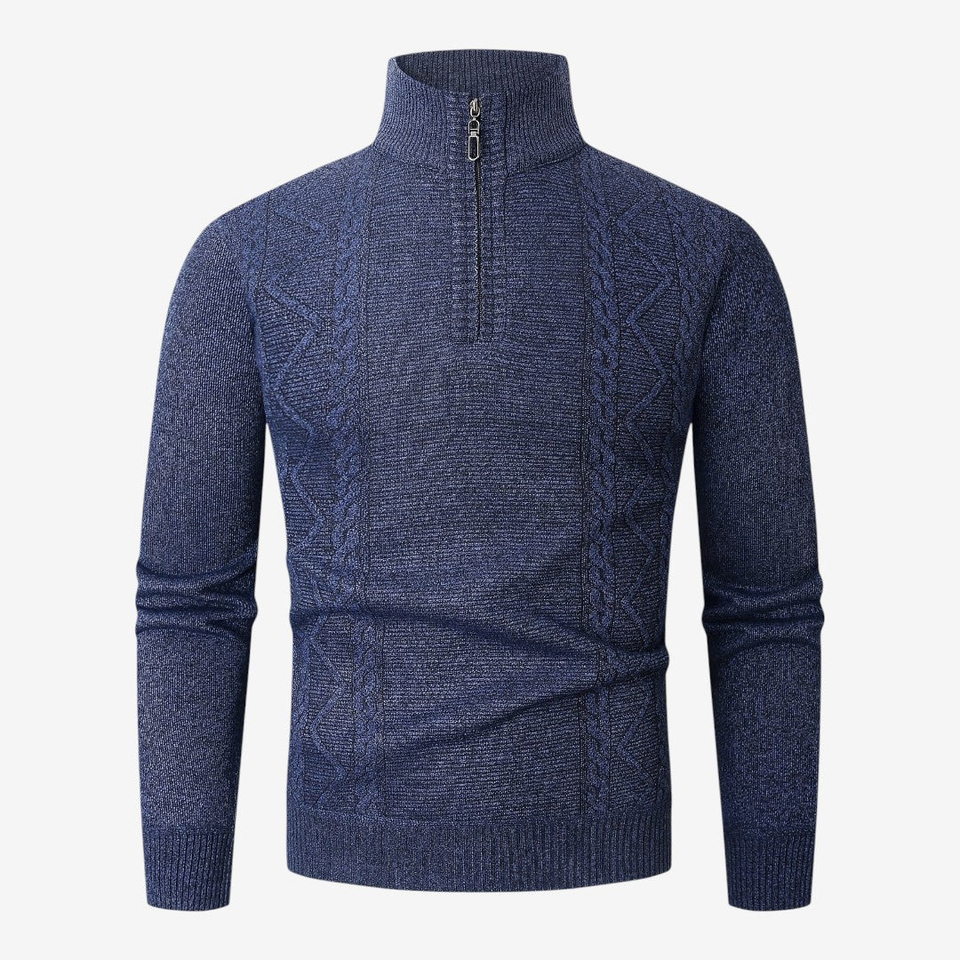 Jorvalore | Men's Warm Quarter Zip Jacquard Jumper Classic Knit