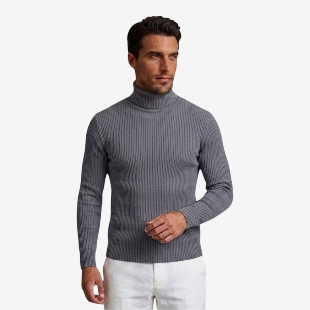 Jorvalore | Men's Warm Ribbed Knit Roll-Neck Jumper Slim Fit